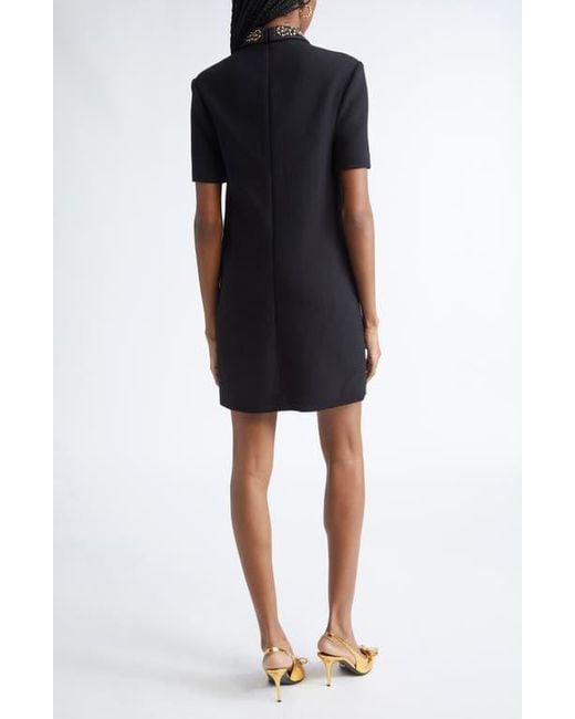 Versace Black Studded Collar Wool Crepe Minidress
