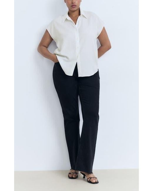Mango White Cap Sleeve Button-Up Shirt
