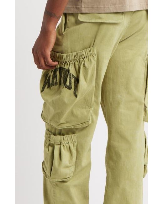 Honor The Gift Green Wide Leg Cotton Twill Cargo Pants for men