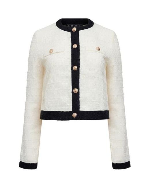 Lioness White Riviera Contrast Trim Tweed Jacket