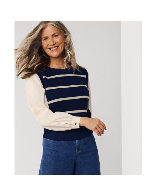 Lands' End Blue Drifter Shaker Button Shoulder Sweater Vest With Poplin Sleeves
