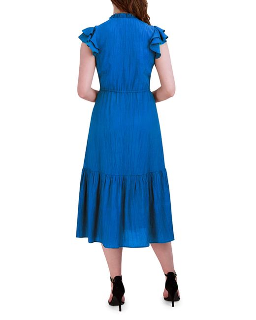 Julia Jordan Blue Ruffle Sleeve Midi Dress