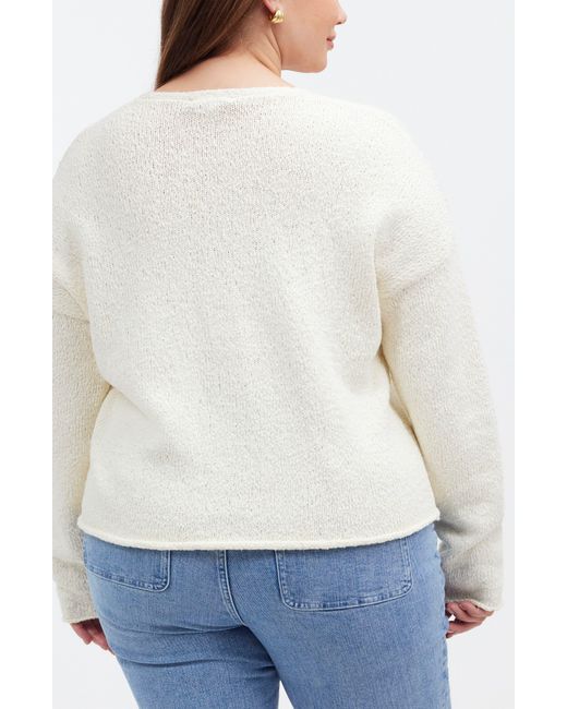 Madewell White Slub Cotton V-neck Sweater