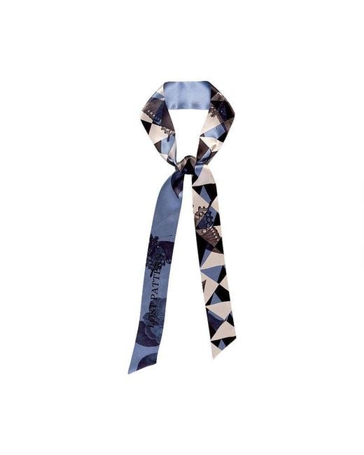 Lost Pattern Blue Prism Silk Skinny Scarf