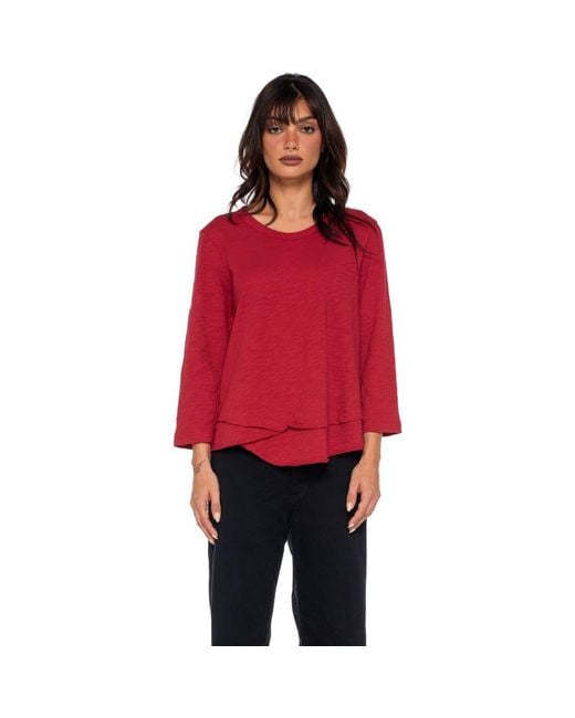Wilt Red Shrunken Crew 3/4 Sleeve Mock Layer Tee