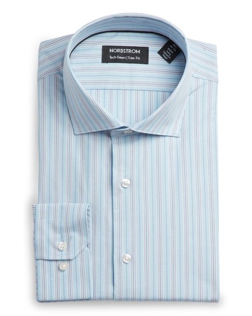 Nordstrom Blue Justo Trim Fit Tech-smart Stripe Performance Dress Shirt for men