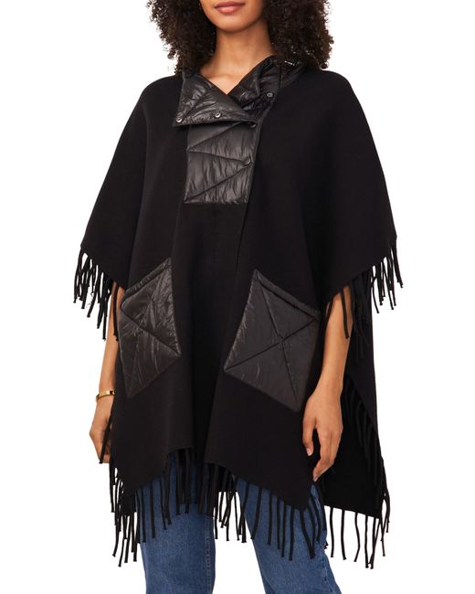 Vince Camuto Black Hoodie Cape With Fringe