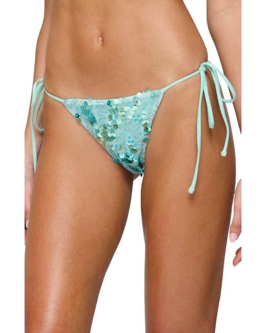 Edikted Blue Mirabella Sequin String Bikini Bottoms