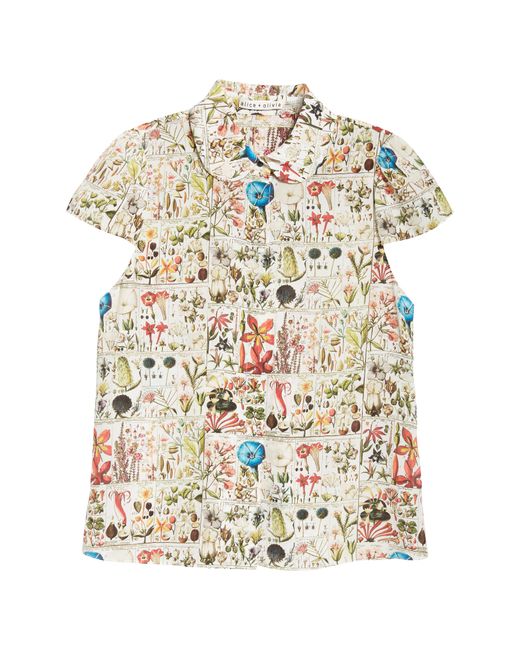Alice + Olivia Blue Alice + Olivia Joy Botanical Print Silk Button-up Shirt