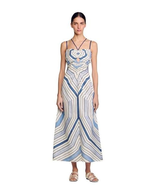 Sandro White Spiral-Motif Maxi Dress