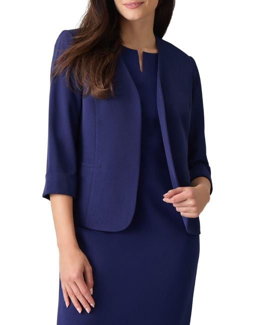 Kasper Blue Cardigan-Style Stretch Crepe Blazer