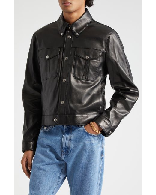 Versace Black Blouson Leather Jacket for men