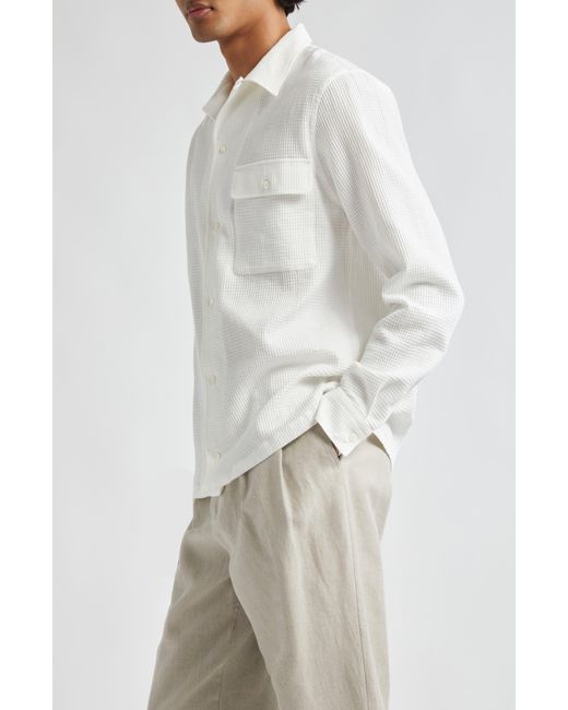 De Bonne Facture White Long Sleeve Cotton & Linen Waffle Weave Camp Shirt for men