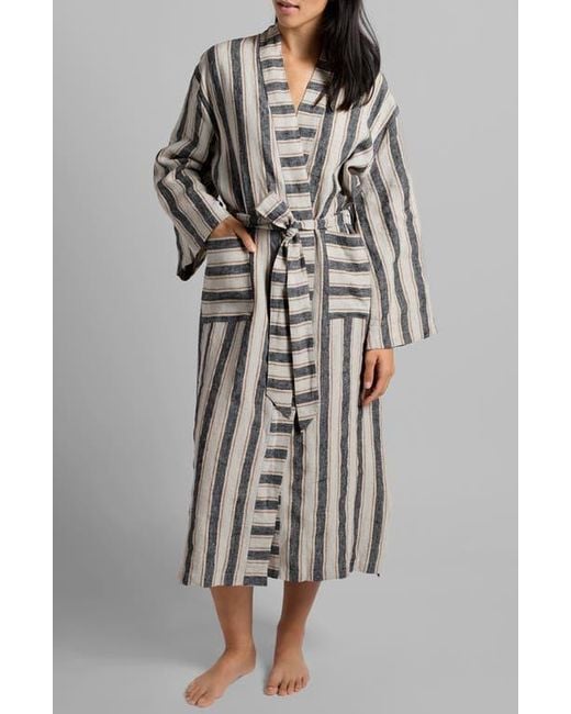 Parachute Stripe Linen Robe in Gray | Lyst