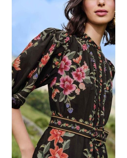Farm Rio Black Belle Garden Print Minidress