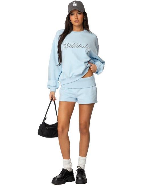 Edikted Blue Foldover Sweat Shorts