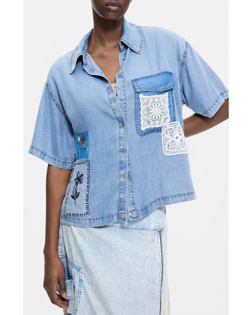 Desigual Blue Patchwork Denim Shirt