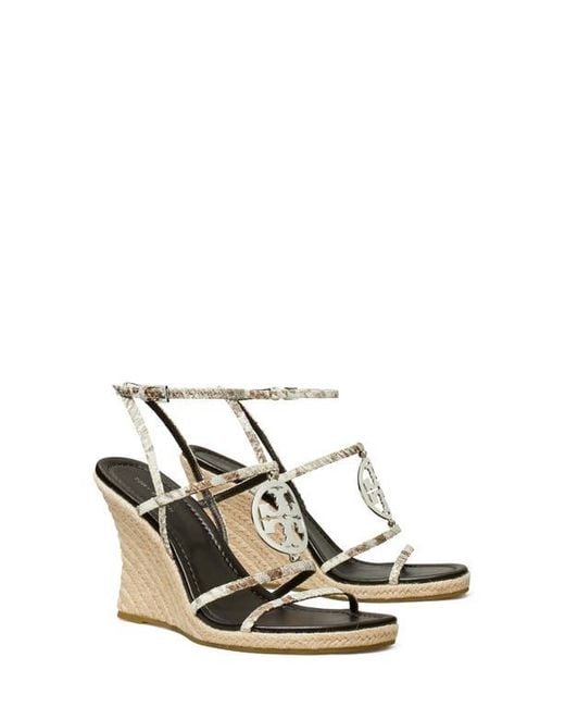 Tory Burch White Capri Miller Snakeskin Embossed Wedge Sandal
