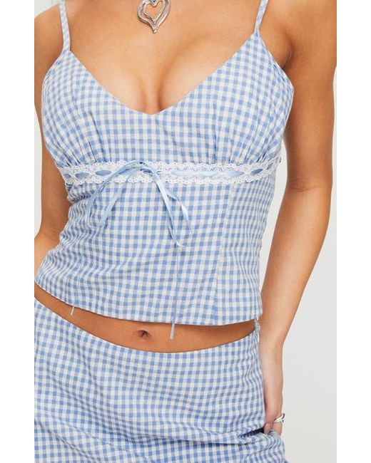 Princess Polly Blue Daydreaming Gingham Crop Camisole