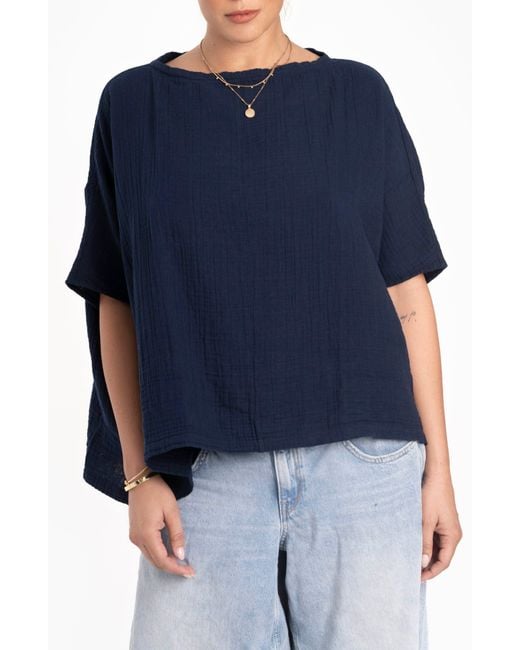 ocean + main Blue Square Gauze Top