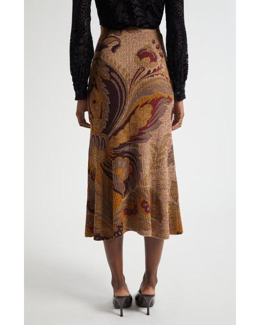 Etro Brown Paisley Rib Wool Trumpet Skirt