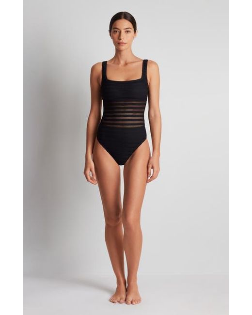 Ralph Lauren Black Mesh Stripe One-Piece Swimsuit