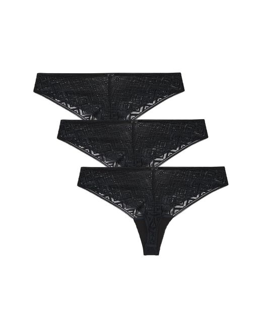 DKNY Assorted 3-pack Monogram Mesh Thong in Black