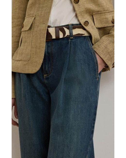 Ralph Lauren Blue Pleated High Waist Wide Leg Jeans