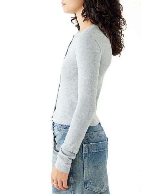 BDG Blue Button-Up Long Sleeve Rib Top