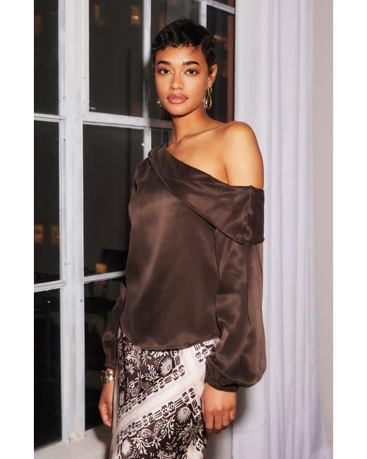 Fifteen Twenty Black Marisa One-Shoulder Satin Top