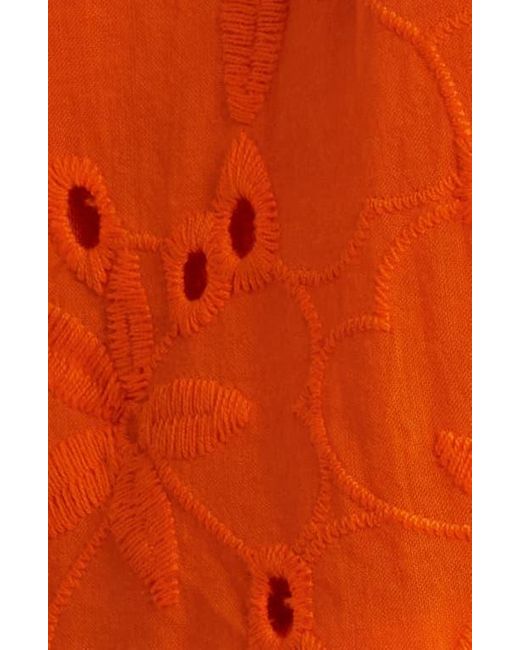 Anne Klein Embroidered Eyelet Cotton Ruffle Dress in Orange | Lyst