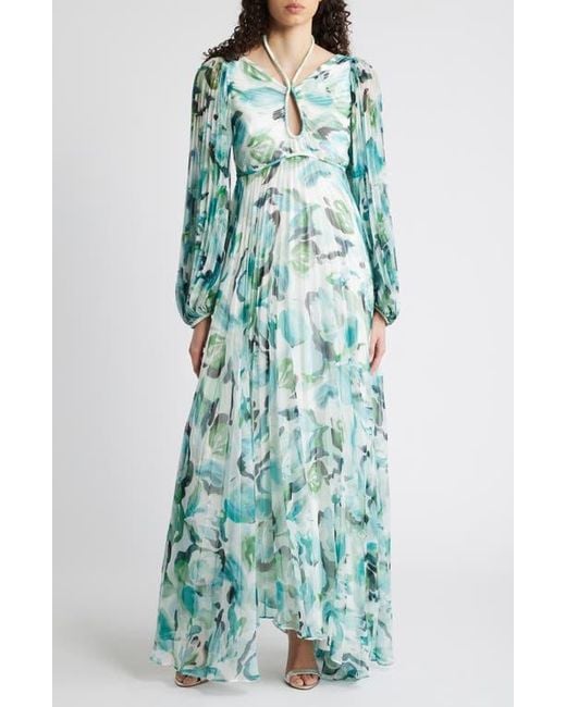 Acler Blue Sandywell Pleated Long Sleeve Maxi Dress