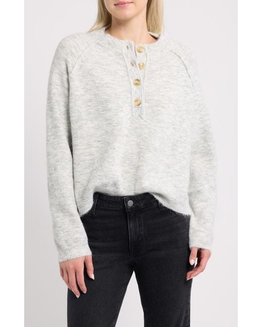 BDG White Half Placket Crewneck Sweater