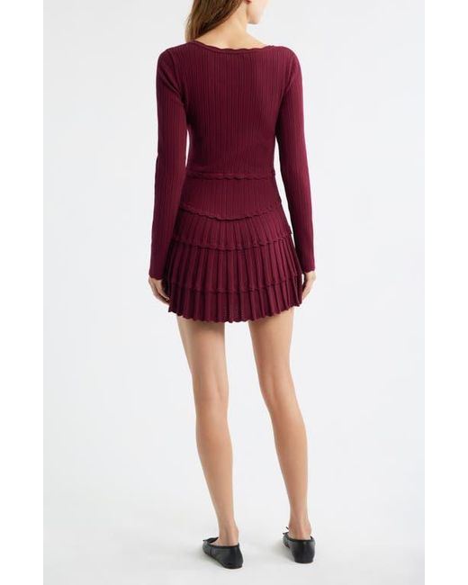LoveShackFancy Red Long Sleeve Pointelle Sweater Minidress