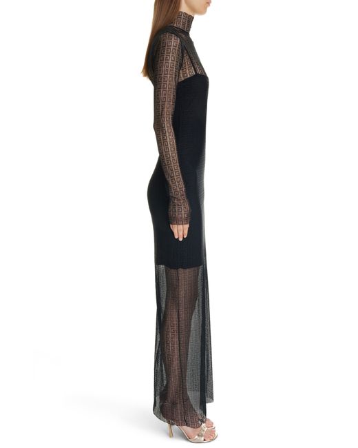 Givenchy Black 4g Tulle Overlay Long Sleeve Dress