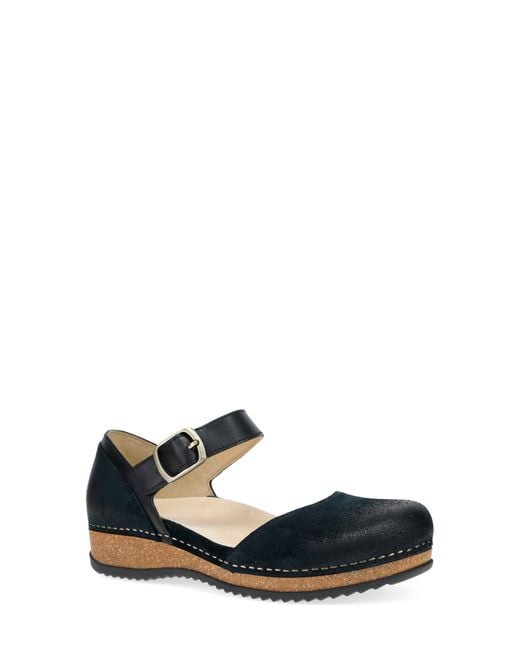 Dansko Blue Mae Ankle Strap Platform Clog