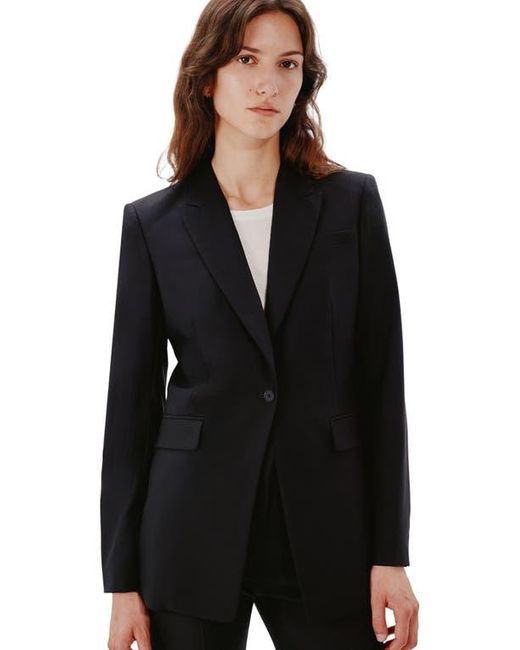 Another Tomorrow Black Tailored Single-Button Merino Wool Blazer