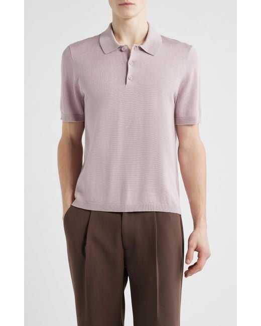 Open Edit Purple Solid Cotton Blend Polo Sweater for men