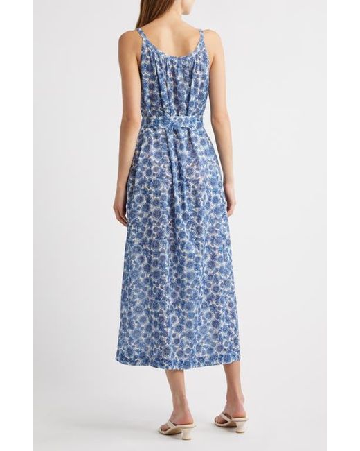 Doen Blue Nevita Belted Organic Cotton Voile Midi Dress