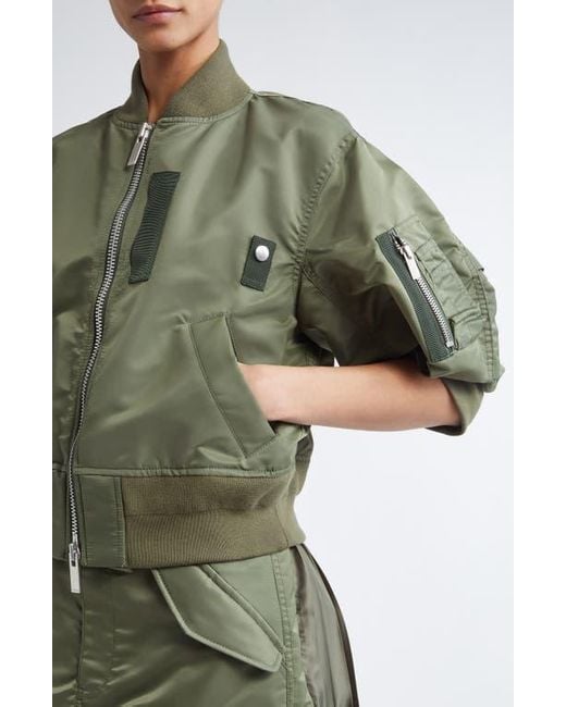 Sacai Short Sleeve Nylon Twill Bomber Jacket in Green | Lyst