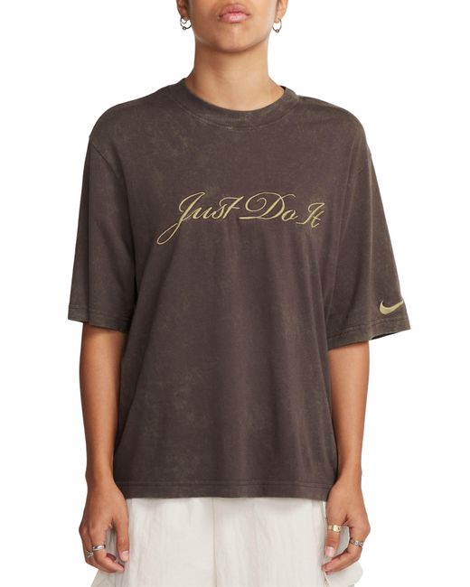 Nike Brown Just Do It Boxy Embroidered T-shirt