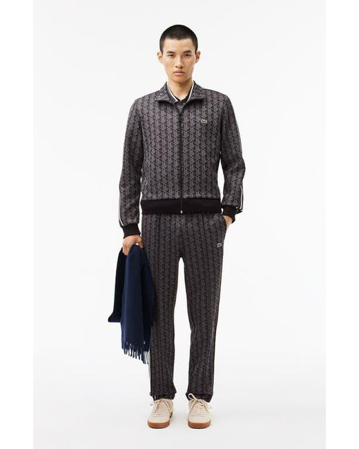 Lacoste Black Logo Monogram Stripe Track Jacket for men