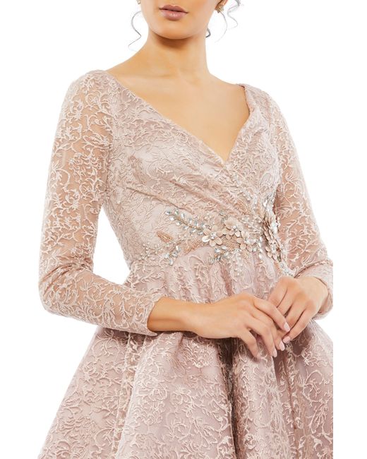 Mac Duggal Natural Lace Long Sleeve Fit & Flare Cocktail Dress