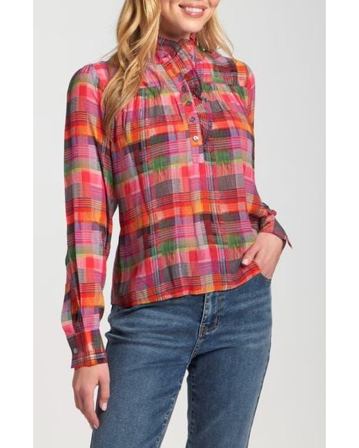 Apny Red Ruffle Half-Placket Shirt