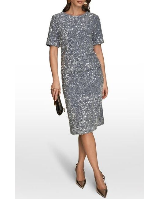 Donna Karan Gray Sequin Crewneck Top