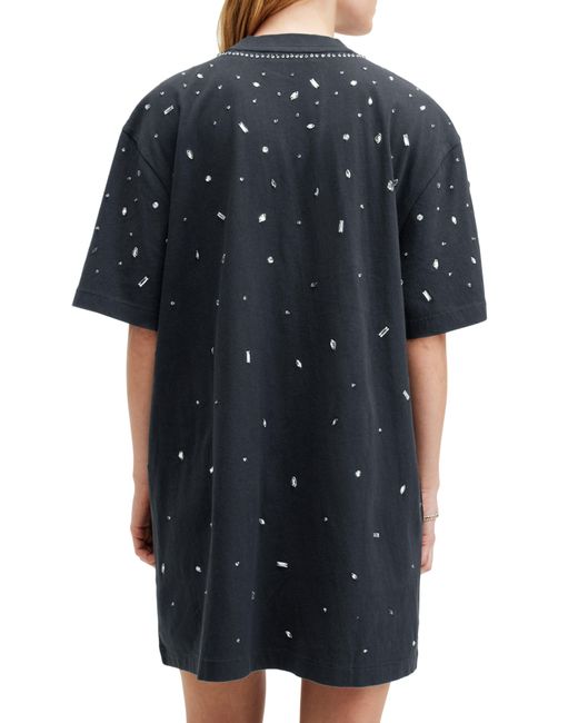 AllSaints Black Embellished Graphic T-shirt Dress