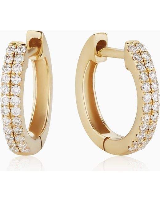 Oradina Metallic 14K Twin Row Diamond Mini Hoops