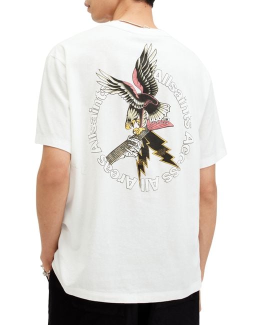 AllSaints White Fret Crewneck Cotton Graphic T-shirt for men