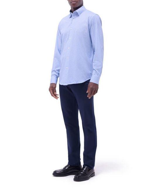Bugatchi Blue Jules Ooohcotton Grid Print Button-Up Shirt for men