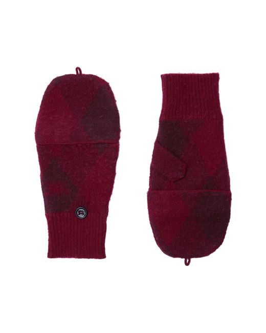 Burberry Red Argyle Convertible Wool Mittens